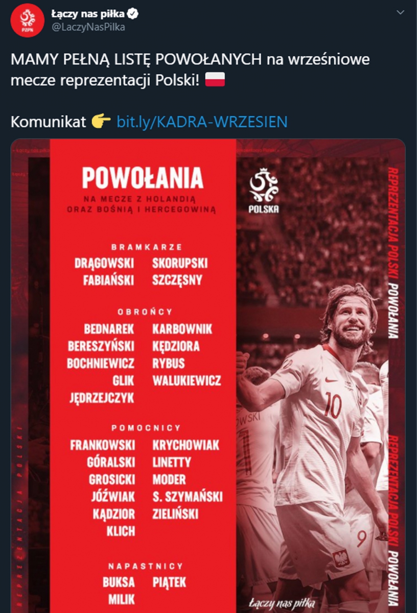 PEŁNA LISTA powołanych na wrześniowe mecze reprezentacji Polski!